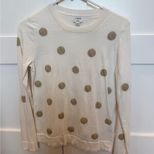 J. Crew Cream Sweater with Gold Polka Dots